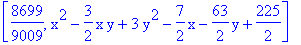 [8699/9009, x^2-3/2*x*y+3*y^2-7/2*x-63/2*y+225/2]